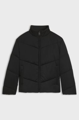 Water-repellent puffer jacket with logo print, Black