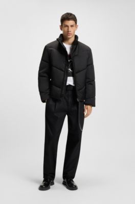 Water-repellent puffer jacket with logo print, Black