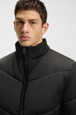 Water-repellent puffer jacket with logo print, Black