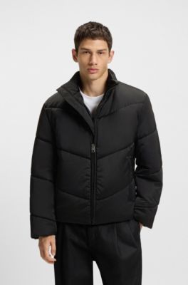Water-repellent puffer jacket with logo print, Black