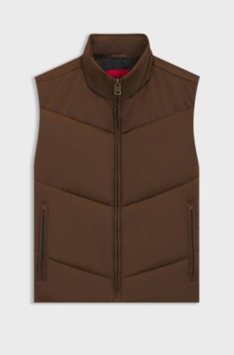 Water-repellent gilet in padded satin, Brown