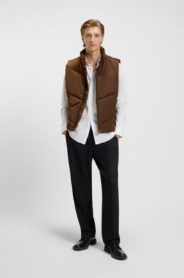 Water-repellent gilet in padded satin, Brown