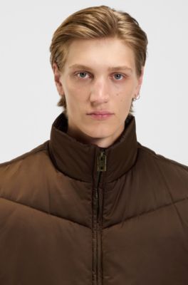 Water-repellent gilet in padded satin, Brown