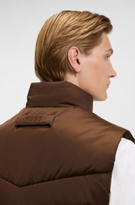 Water-repellent gilet in padded satin, Brown