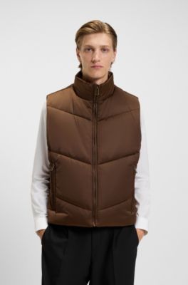Water-repellent gilet in padded satin, Brown