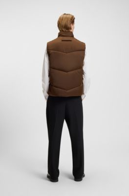 Water-repellent gilet in padded satin, Brown