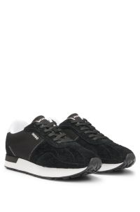Suede-trim trainers with textured uppers, Black
