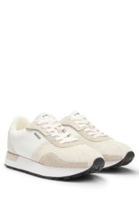 Suede-trim trainers with textured uppers, Light Beige