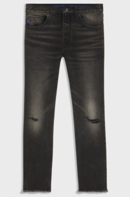 Regular-fit jeans in grey distressed denim, Dark Grey