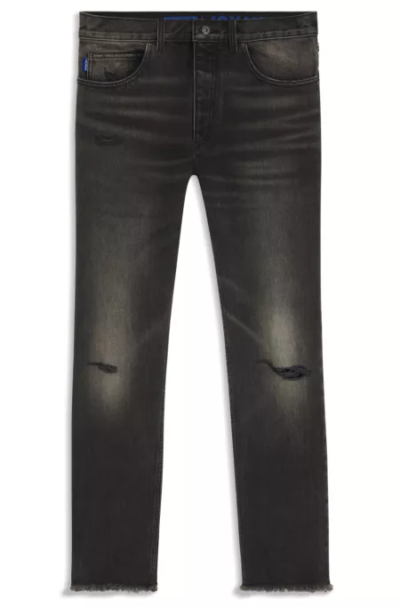 Regular-fit jeans in grey distressed denim
