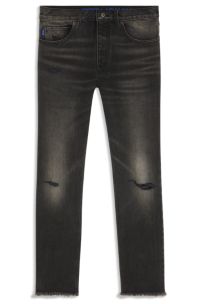 Regular-fit jeans in grey distressed denim, Dark Grey
