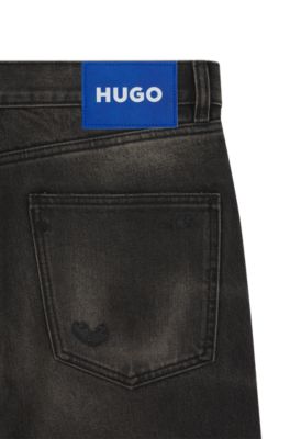 Regular-fit jeans in grey distressed denim, Dark Grey