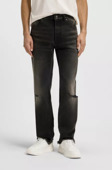 Regular-fit jeans in grey distressed denim