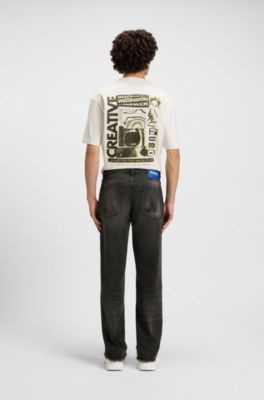 Regular-fit jeans in grey distressed denim, Dark Grey