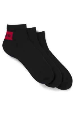 Three-pack of ankle socks with red logo labels, Black