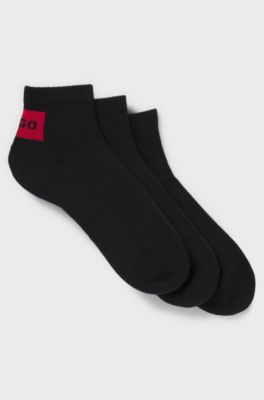 Three-pack of ankle socks with red logo labels, Black