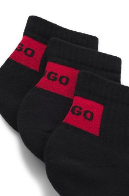 Three-pack of ankle socks with red logo labels, Black