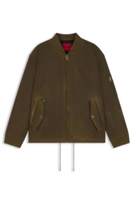 HUGO - Waxed-cotton bomber jacket with adjustable hem - Brown