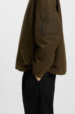 Waxed-cotton bomber jacket with adjustable hem, Brown