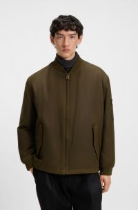 Waxed-cotton bomber jacket with adjustable hem, Brown