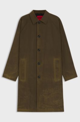 Regular-fit coat in waxed cotton, Olive