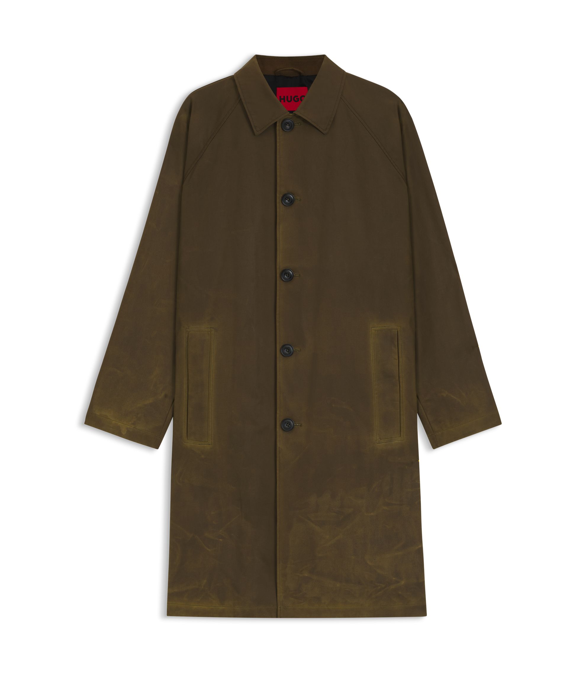 HUGO - Regular-fit coat in waxed cotton - Olive