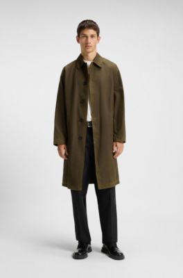 Regular-fit coat in waxed cotton, Olive