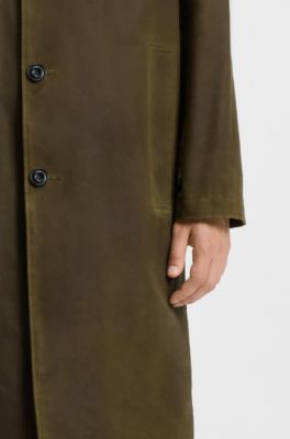 Regular-fit coat in waxed cotton, Olive