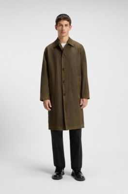 Regular-fit coat in waxed cotton, Olive