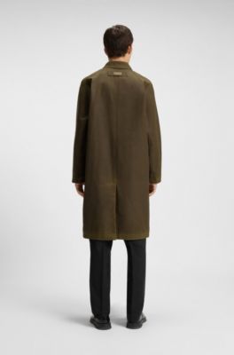 Regular-fit coat in waxed cotton, Olive
