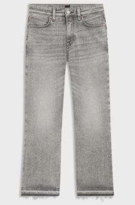 Kick-flare jeans in grey comfort-stretch slub denim, Light Grey