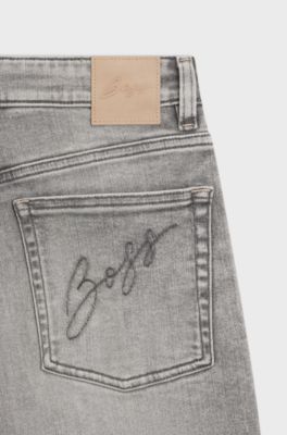 Kick-flare jeans in grey comfort-stretch slub denim, Light Grey