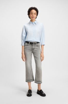 Kick-flare jeans in grey comfort-stretch slub denim, Light Grey