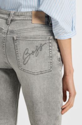 Vaqueros con vuelo en c&oacute;modo denim el&aacute;stico flameado gris, Gris claro