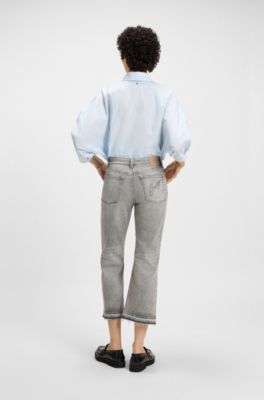 Jeans svasati in comodo denim grigio slubby elasticizzato, Grigio chiaro