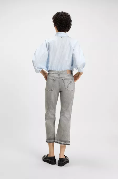 Kick-flare jeans in grey comfort-stretch slub denim