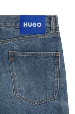 Jean Regular en denim rigide bleu, Bleu