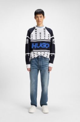 Jean Regular en denim rigide bleu, Bleu