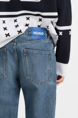 Jean Regular en denim rigide bleu, Bleu