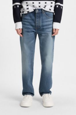 Jean Regular en denim rigide bleu, Bleu