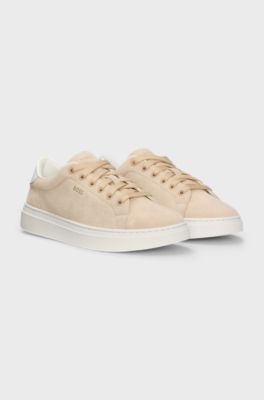 Suede trainers with leather backtab, Light Beige