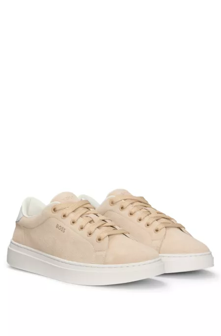 Suede trainers with leather backtab