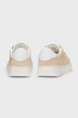 Suede trainers with leather backtab, Light Beige