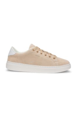 Suede trainers with leather backtab, Light Beige