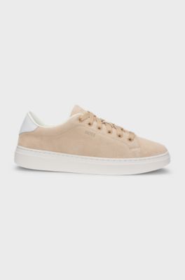 Suede trainers with leather backtab, Light Beige