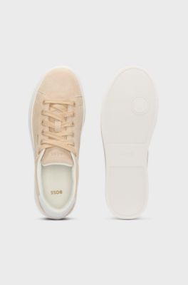 Suede trainers with leather backtab, Light Beige