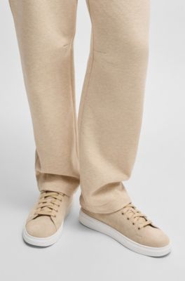 Suede trainers with leather backtab, Light Beige