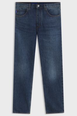 Regular-fit jeans in blue rigid denim, Dark Blue