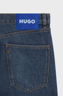 Regular-fit jeans in blue rigid denim, Dark Blue