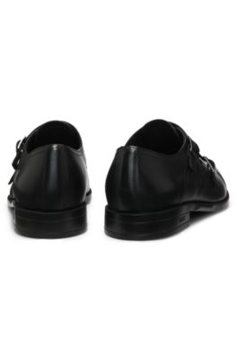 Leather monk shoes with double strap, Black